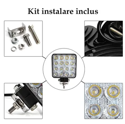 Set 2 Proiector PATRAT 16 led 12v-24v 48w lumina alba 6000k Slim