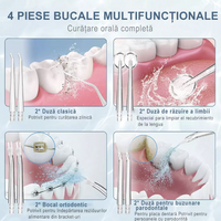 Irigator bucal electric, 3TREPTE de presiune,8 capete curatare, fara fir, IPX6, Rezervor 220 ML