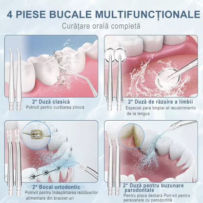 Irigator bucal electric, 3TREPTE de presiune,8 capete curatare, fara fir, IPX6, Rezervor 220 ML