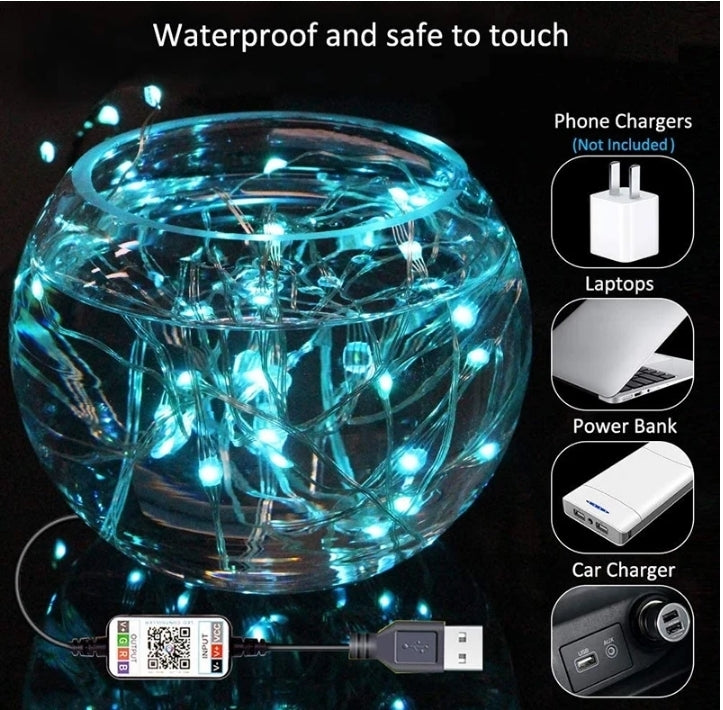 Instalatie luminoasa inteligenta bluetooth 4.0 control din aplicatie conectare prin USB 8 metri multicolora