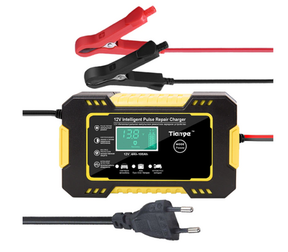 Redresor acumulatori 12V6Amax 4-100Ah, RJTianye,motocicleta - masina, Cu afisaj, Recunoasterea inteligenta a modului de iarna si vara, Incarcarea impulsurilor repara bateria, Identificati inteligent capacitatea ramasa a bateriei