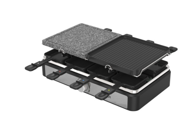 Gratar electric cu raclette Zilan, placa de piatra si placa de aluminiu, putere 1400 W, Gri