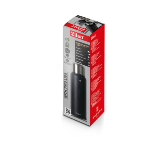 Termos portabil Zilan ZLN, capacitate 1L, pastreaza rece 24 ore, cald 12 ore, pereti dublii, negru
