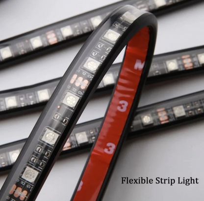 Set 4 benzi 12 LED cu lumina ambientale pentru auto si telecomanda RGB