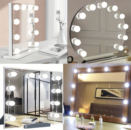 SET 10 BECURI LED PENTRU OGLINDA AUTOADEZIVE , ALIMENTARE USB, CONTROL INTENSITATE A LUMINII