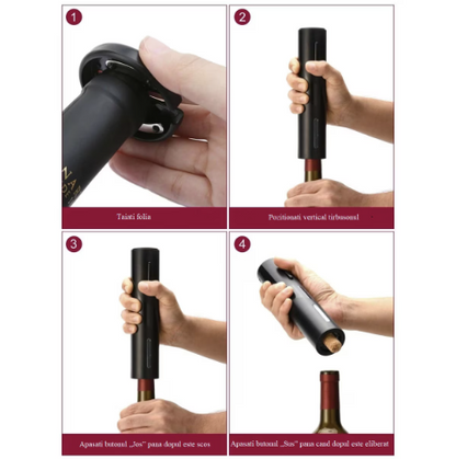 Set tirbuson electric pentru sticle de vin 4 accesorii cutter pentru taierea sigiliului aerator dop cu pompa vid