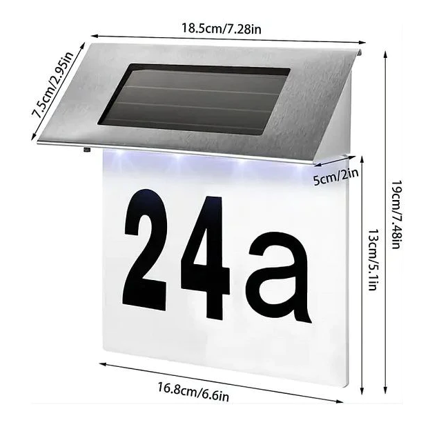 NUMAR DE CASA DIN INOX, CU ILUMINARE LED SI ALIMENTARE SOLARA
