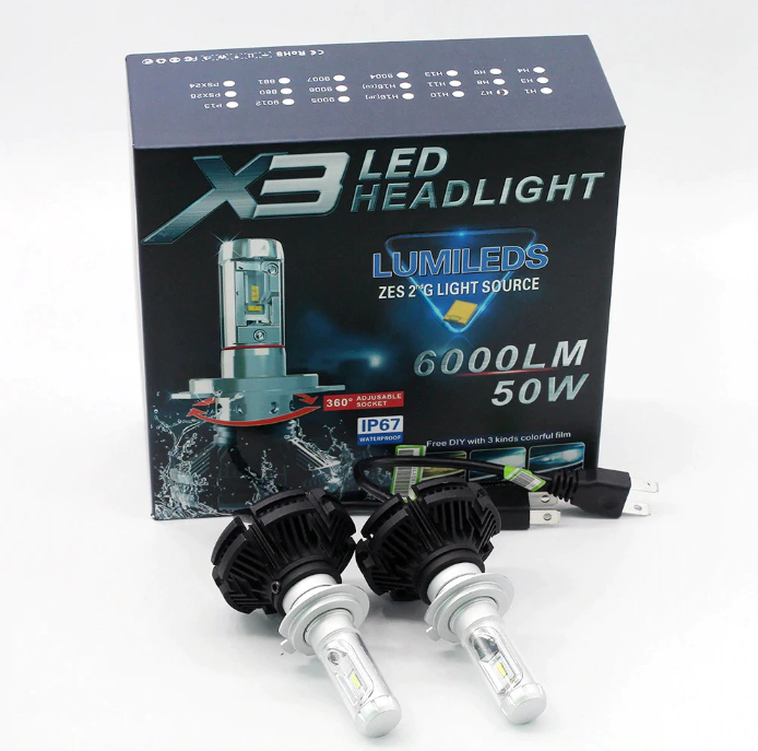 Set 2 becuri cu Led pentru faruri auto super white X3 , DC 9-32V - 6000 Lumeni