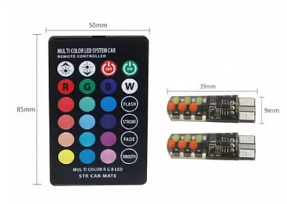 Set 2 Becuri LED RGB Auto Cu Telecomanda soclu T10 cu BILUTE/ 192 / w5w putere 2W