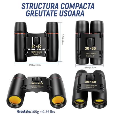 Binoclu 30x60 Lentile Premium, Vedere Nocturna, 120-1000m, Usor de focalizat, Rezistent La Apa