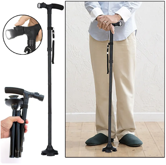 Baston de sprijin Trusty Cane cu inaltime reglabila, pliabil, cu lanterna si pivoti stabilizatori