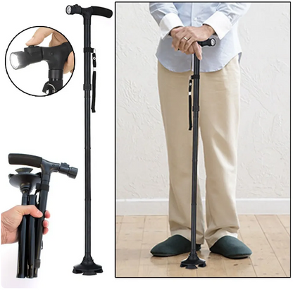Baston de sprijin Trusty Cane cu inaltime reglabila, pliabil, cu lanterna si pivoti stabilizatori