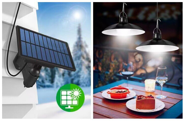 Lampa cu 2 becuri LED si panou solar detasabil, telecomanda, senzor de lumina