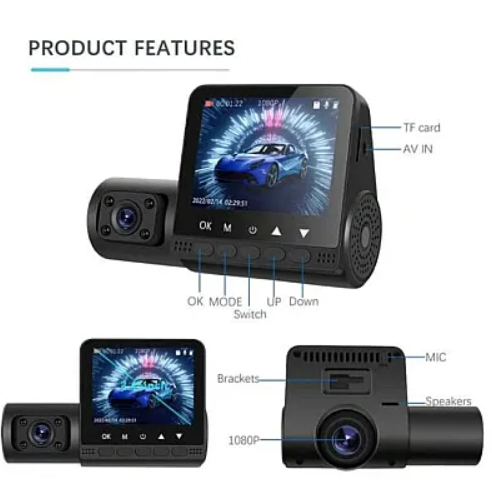 Camera Auto Full Hd 1080P Tripla Monitor 4inch Touchscreen Bord+Habitaclu+Spate 170 Grade