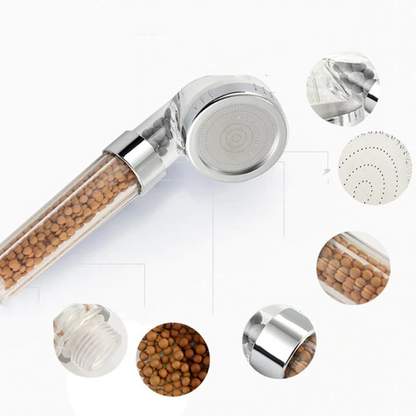 Cap de dus cu granule, ce filtreaza calcarul din apa