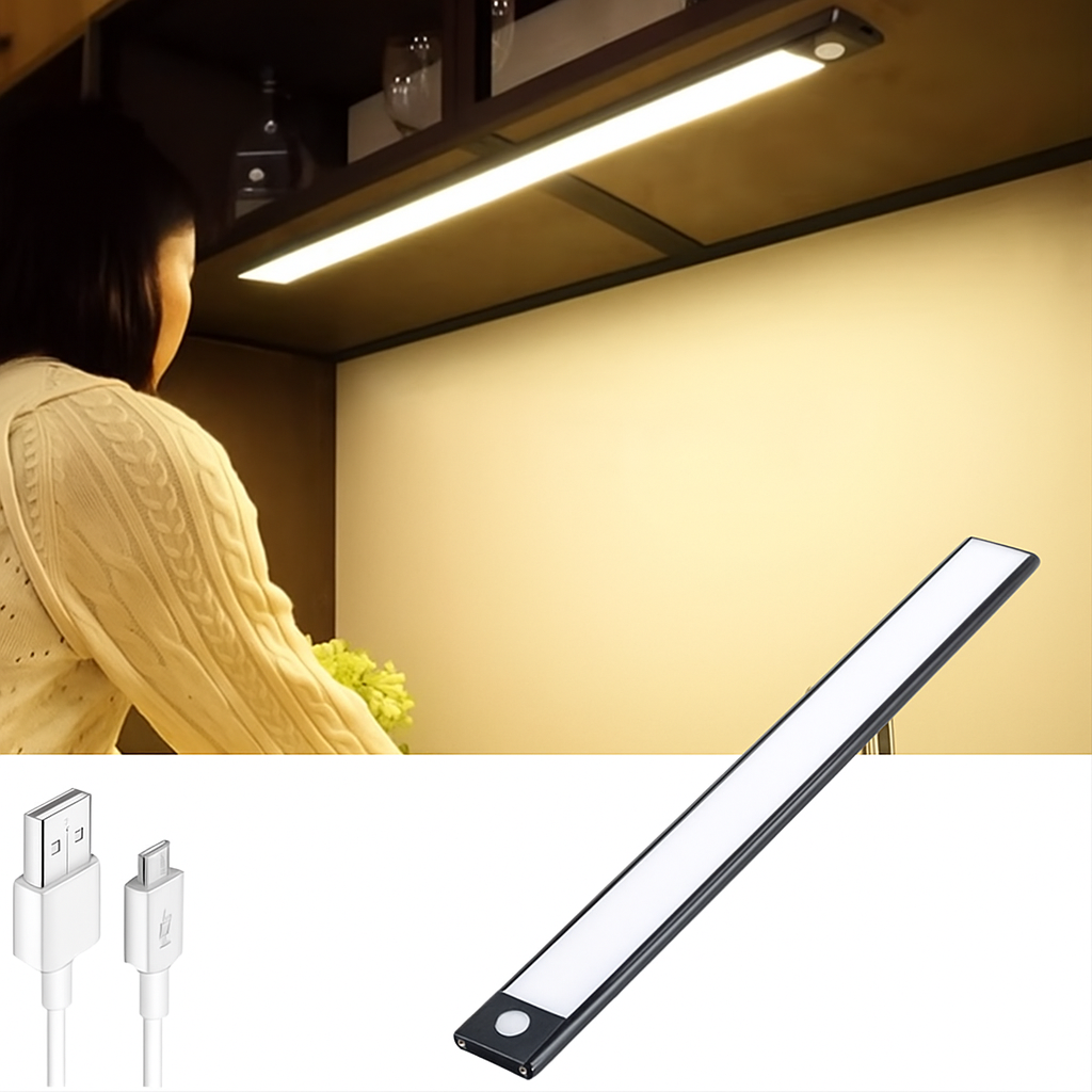 Aplica LED lumina rece si calda, cu senzor de miscare, incarcare USB, 30cm, negru, IP20