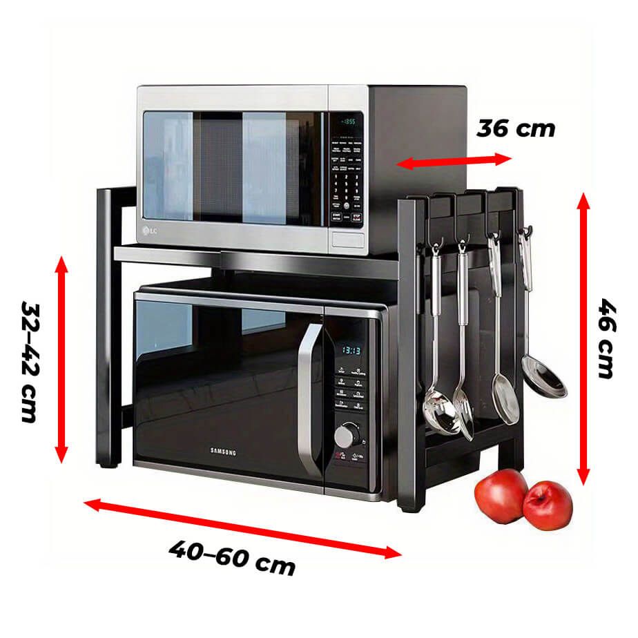 Raft metalic cuptor cu microunde etajera ajustabila Metal 4 Carlige