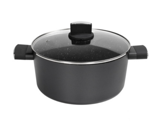 Cratita Zilan ZLN0843 Negru cu invelis din marmura, 5 straturi, 24 cm si manere fine la atingere, 4.6 L