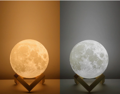 Moon Lamp 3D, Lampa Luna 15 CM LED Portabila, Stand Lemn, Alb Cald si Rece, Intensitate Reglabila, Reincarcabila