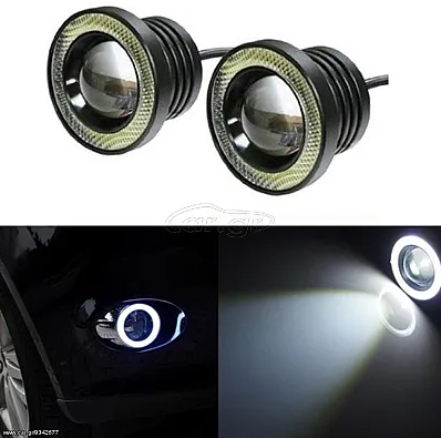 Set 2 Proiectoare 76 mm Angel Eyes cu LED DRL Lumina Alba
