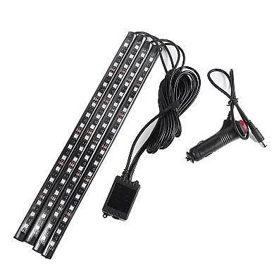 Set 4 benzi 18 LED cu lumina ambientale pentru auto si telecomanda RGB
