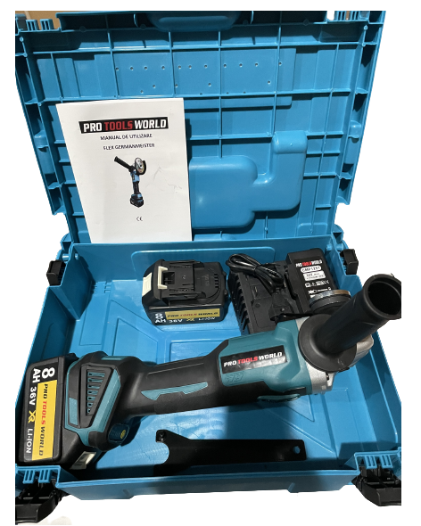 Flex cu 2 acumulatori 36V 8AH pentru disc 125mm + lanterna PRO TOOLS