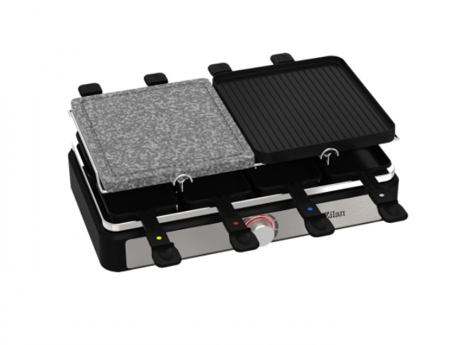 Gratar electric cu raclette Zilan, placa de piatra si placa de aluminiu, putere 1400 W, Gri