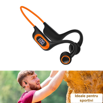Casti cu Conductie Osoasa, Wireless, Ideale pentru Sport, Fitness, Alergare, Inot, Rezistente la Apa, Cu Microfon, Pliabile, Bluetooth 5.3, Incarcare USB