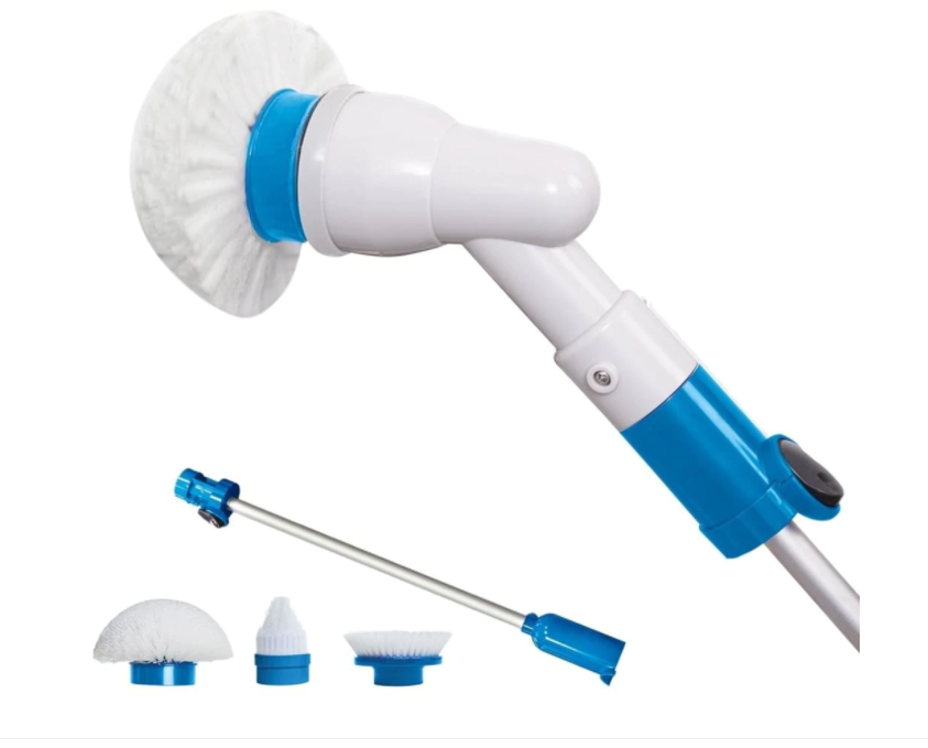 Perie electrica, telescopica, SPIN, 300rpm, 3 accesorii, Alb/Albastru