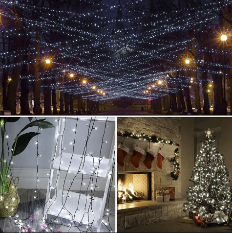 Instalatie LED sir 100m, cu 480 led mare tip diamant, IP 44, 8 jocuri de lumini, Lumina rece