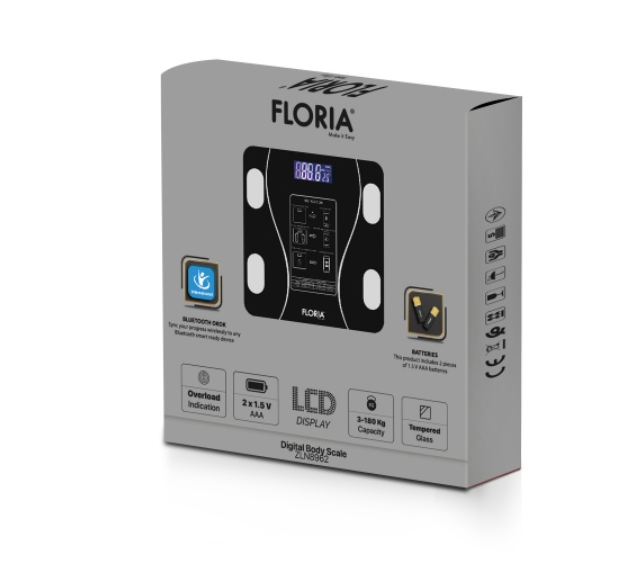 Cantar corporal Zilan ZLN din sticla securizata, capacitate 3-180kg, Aplicatie OKOK, Display LCD