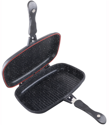 Tigaie grill dubla dreptunghiulara, aluminiu, 32x24x7.5 cm