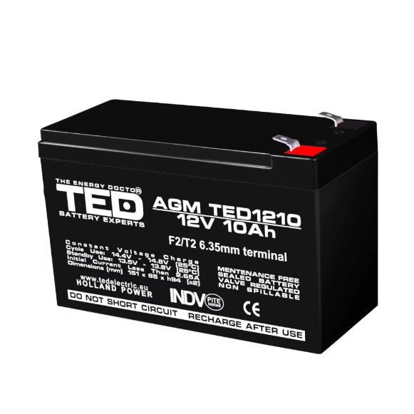 Acumulator AGM VRLA 12V 10AH dimensiuni 151mm x 65mm x h 95mm F2