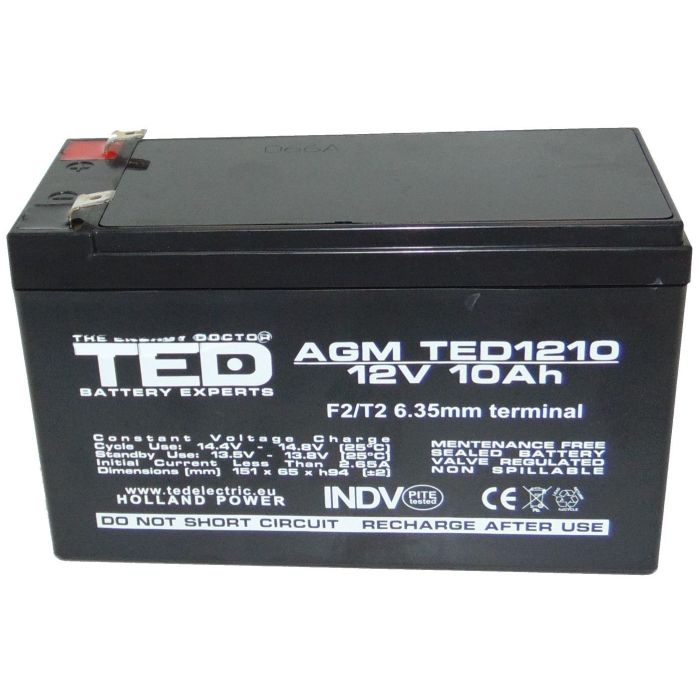 Acumulator AGM VRLA 12V 10AH dimensiuni 151mm x 65mm x h 95mm F2