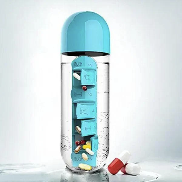 Sticla de apa cu organizator de pastile 600 ml