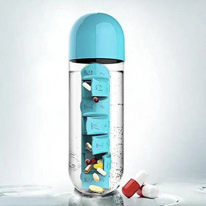 Sticla de apa cu organizator de pastile 600 ml
