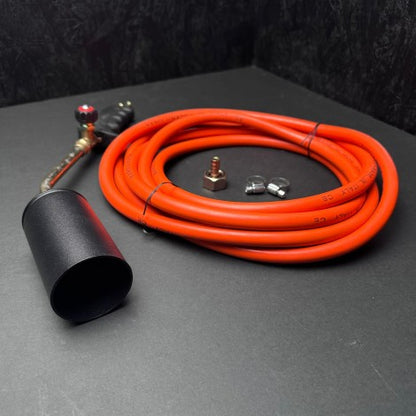 Set Arzator profesional 42cm si furtun gaz 5 metri, accesorii incluse, parlitor pentru butelie, macelarie, negru
