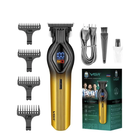 Aparat de Tuns Profesional VGR V-921, pentru Barba Contur & Corp, afisaj LED, cu Acumulator, Lame din Otel Inoxidabil, Viteze Multiple Speciale pentru Tuns si Contur, 3 Gratare Incluse
