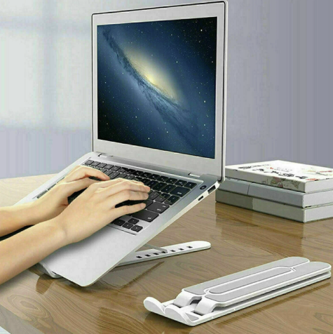 Suport Aluminiu Pliabil  Laptop ,6 Trepte, Design Special Disipare Caldura, Multifunctional, Ajustabil, Ventilare Notebook, Tableta, Telefon, Compact, 8-15,6 Inch, Gri