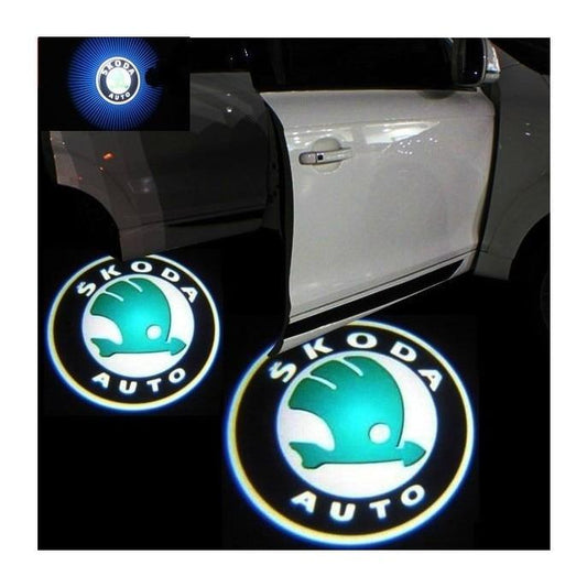 Set 2 Holograme LED cu LOGO Skoda Superb pentru Portiere