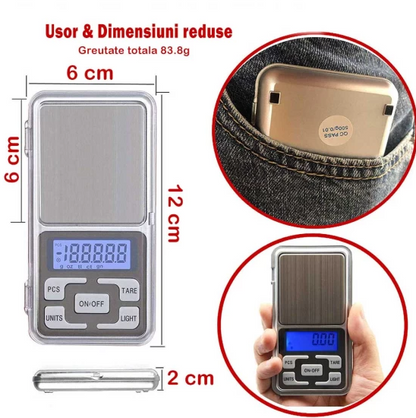 CANTAR DIGITAL PRECIZIE 0.1G, CAPACITATE 500GR, ECRAN LCD, ILUMINAT ALBASTRU.
