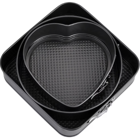 Set de 3 forme prajituri, Baza detasabila, 22 cm/24 cm/26 cm, Negru
