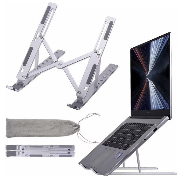 Suport Aluminiu Pliabil  Laptop ,6 Trepte, Design Special Disipare Caldura, Multifunctional, Ajustabil, Ventilare Notebook, Tableta, Telefon, Compact, 8-15,6 Inch, Gri