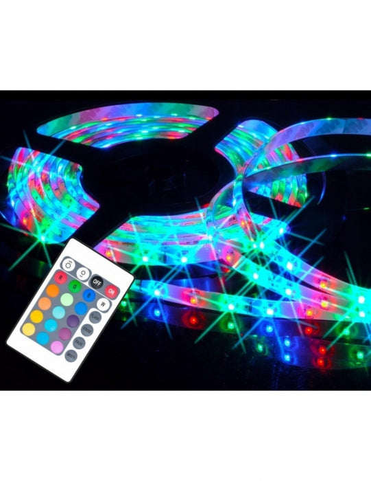 Banda LED multicolor, lungime 5 metri, controller, telecomanda si sursa de curent inclusa