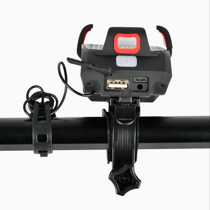 Lanterna pentru bicicleta 4 in 1, Powebank, Suport telefon si Sonerie