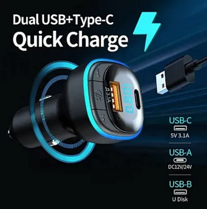 Modulator FM C33 Radio functie Bluetooth Led Multicolor USB A USB C Negru