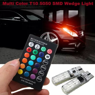 Set 2 Becuri T10 LED 12v RGB Cu Telecomanda Auto