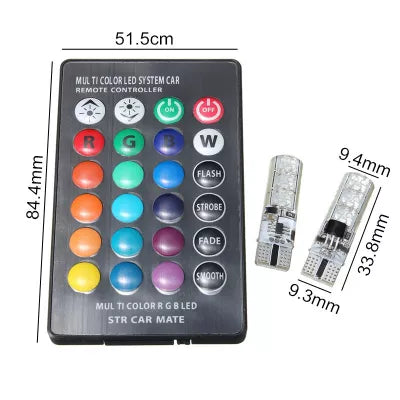 Set 2 Becuri T10 LED 12v RGB Cu Telecomanda Auto