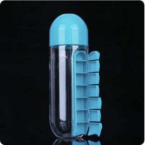 Sticla de apa cu organizator de pastile 600 ml