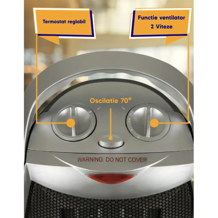 Aeroterma ceramica, Putere 1500W, 2 trepte de reglare temperatura+aer rece, Termostat reglabil,Rezistenta ceramica